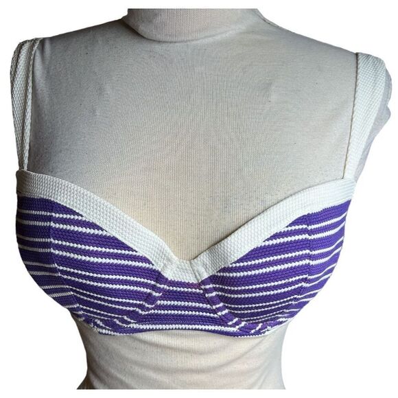 Tommy Bahama Knit Crochet Triangle Bikini Top in Purple/White Size 34B - Picture 1 of 5